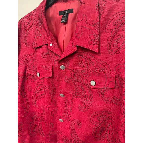 Silkland Woman Size 2X Cherry Red Jacket W/ Black Paisley Print 98% Silk Classic - Picture 2 of 6